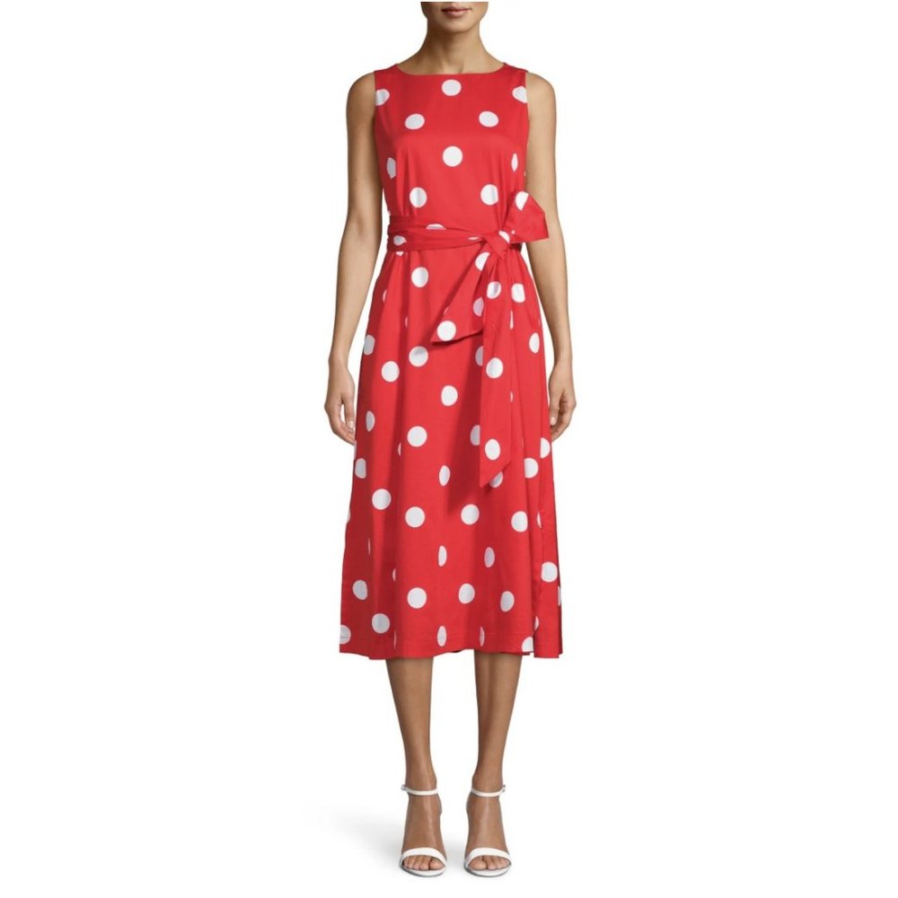 Anne Klein $139 Polka Dot Bateau Midi Dress